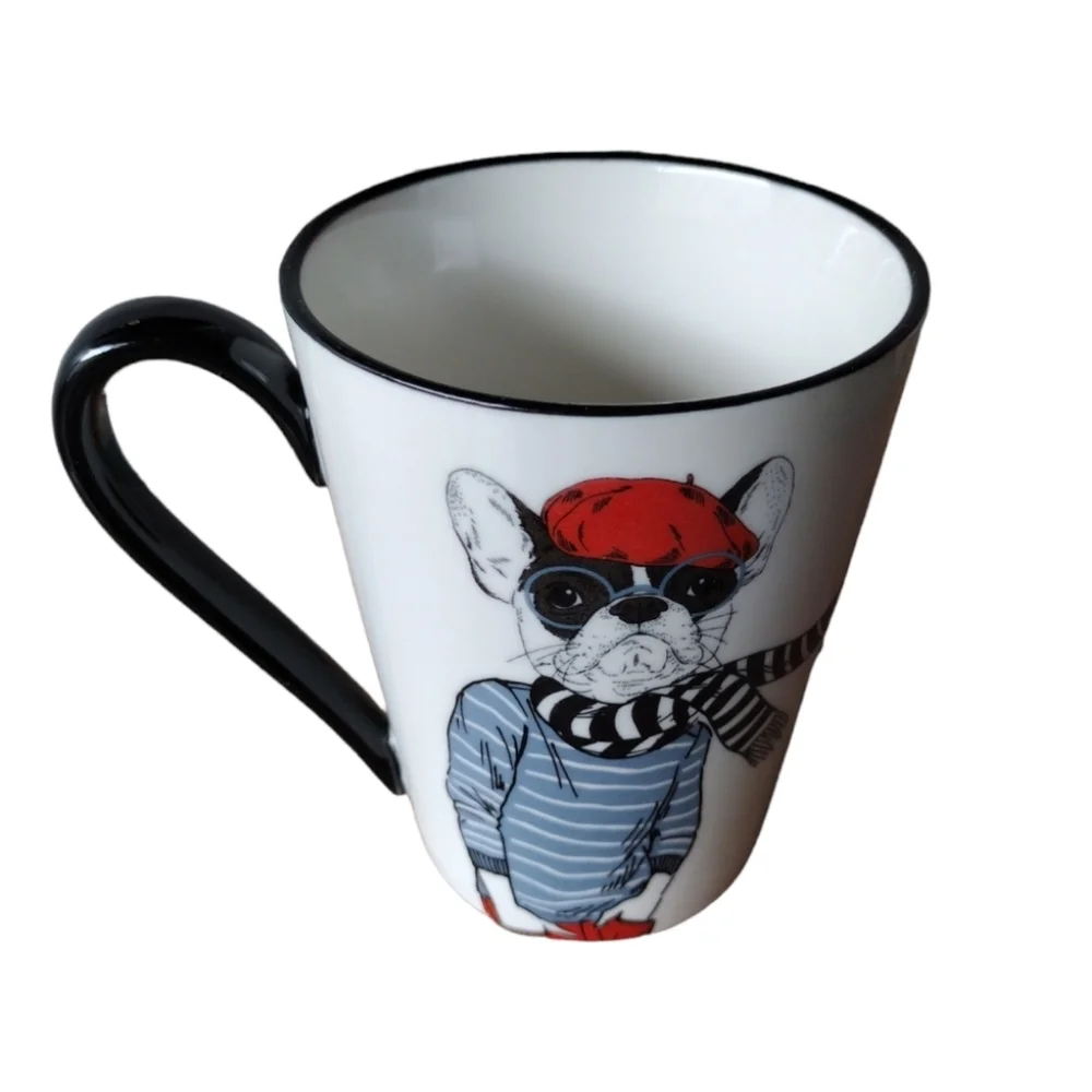 NWT Bohemian Frenchie Dog Stoneware Coffee Mug